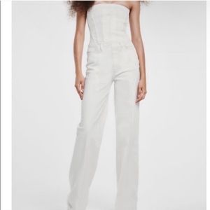 Zara white denim jumpsuit